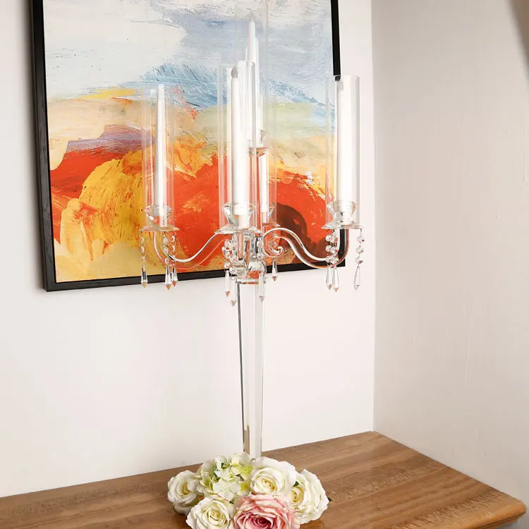 Glass Candle Holders Hurricane hot sale 5 arms home goods crystal candle holder k9