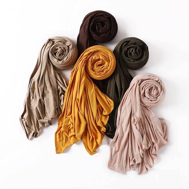 2022 new solid soft stretch premium jersey hijab scarf head wrap  long Turban head wrap shawl hijab for women