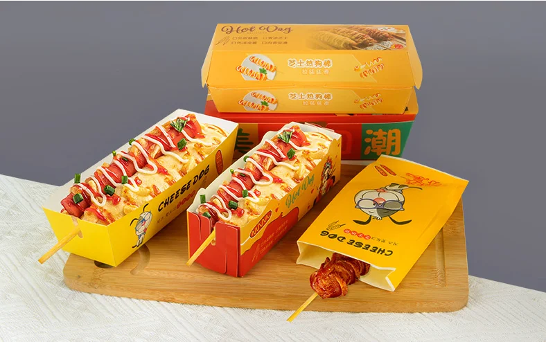 OEM Custom paper packaging hot dog tray takeaway food container box food packing for korean corn dog