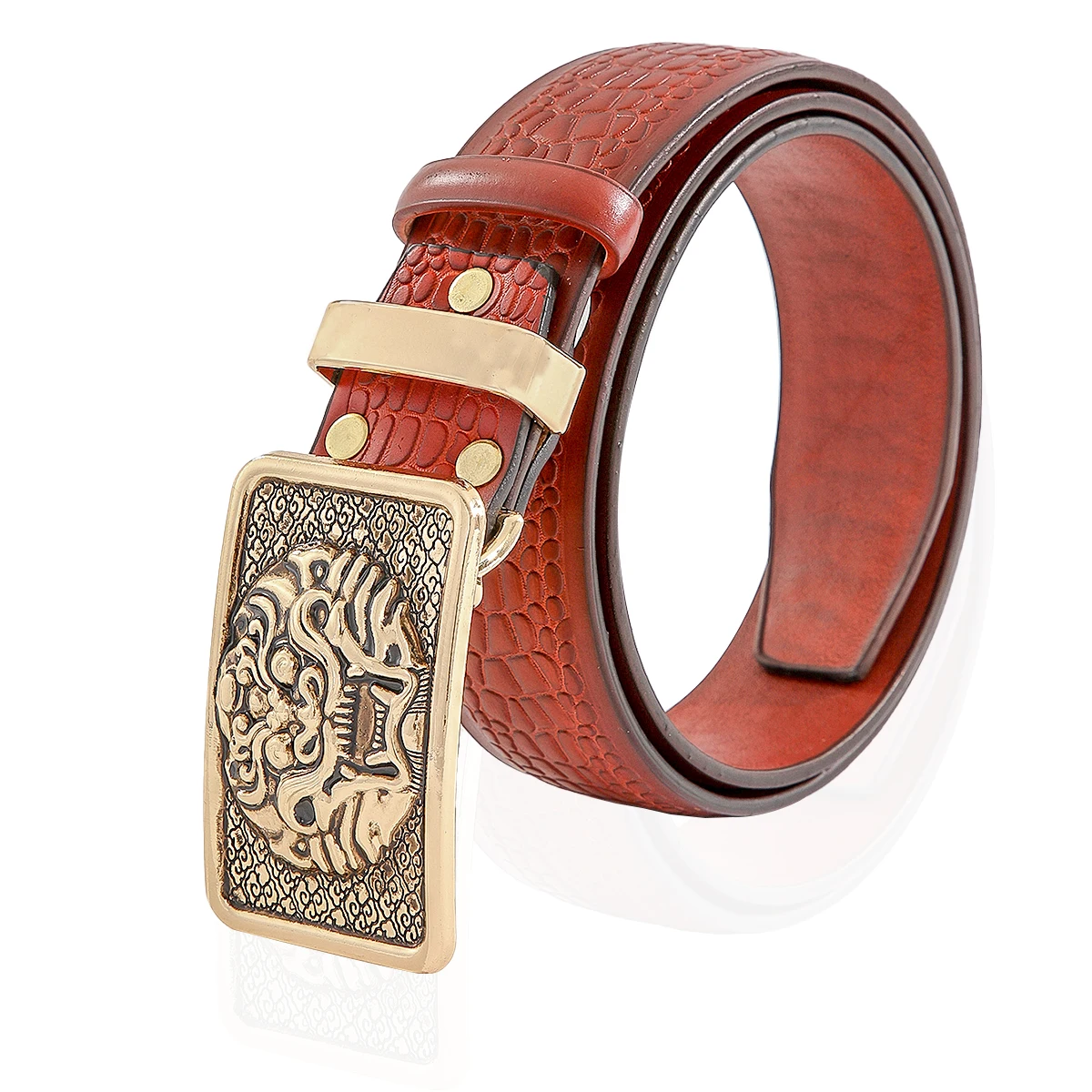 Male custom designer belts with dragon head alloy buckle crocodile imitation leather cowboy belts with punk metal buckle