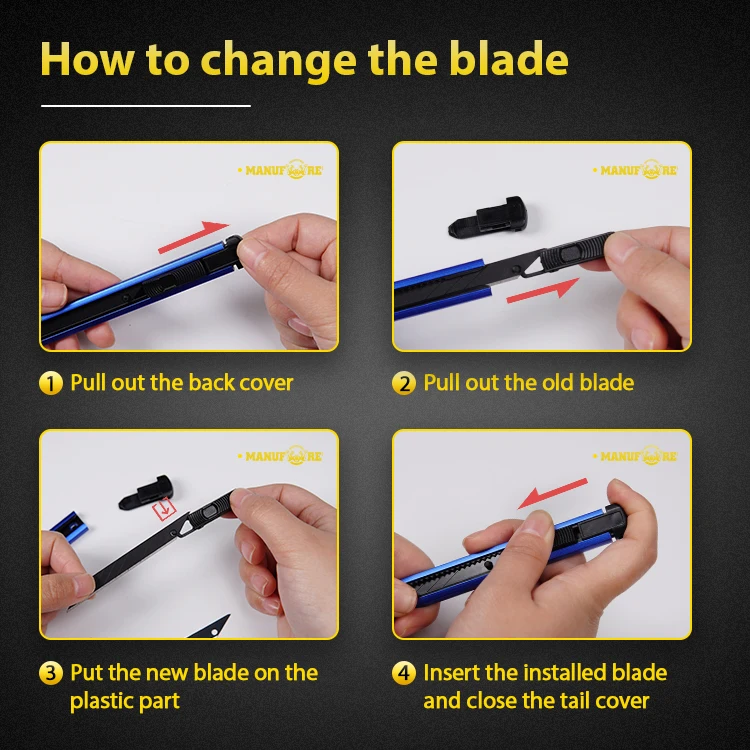 Manufore Plastic Aluminium Handle 9mm Snap Off Blades Blade Auto Lock Snap Off Black Cutter Blade Knife