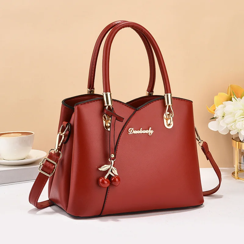 Little Fresh 2024 New Solid Color Pendant Fashion Versatile Soft Leather Shoulder Handbags Ladies Bags