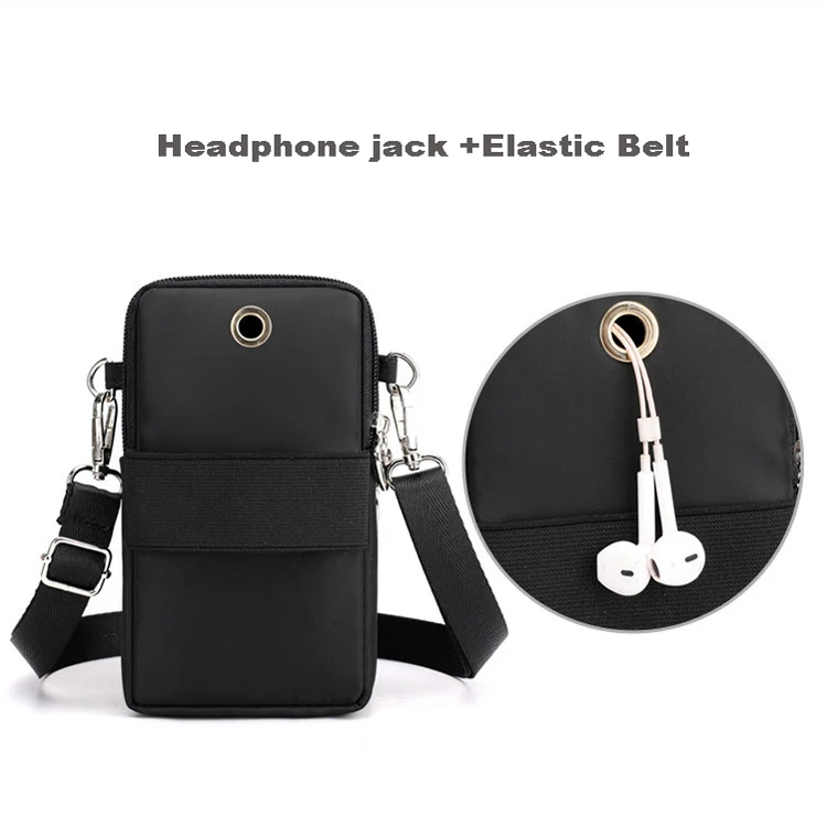 Customize Luxury Mobile Phone Case Bags Black Zipper Mini Card Purse Wallet Pouch Crossbody Shoulder Bag Women Phone Bag