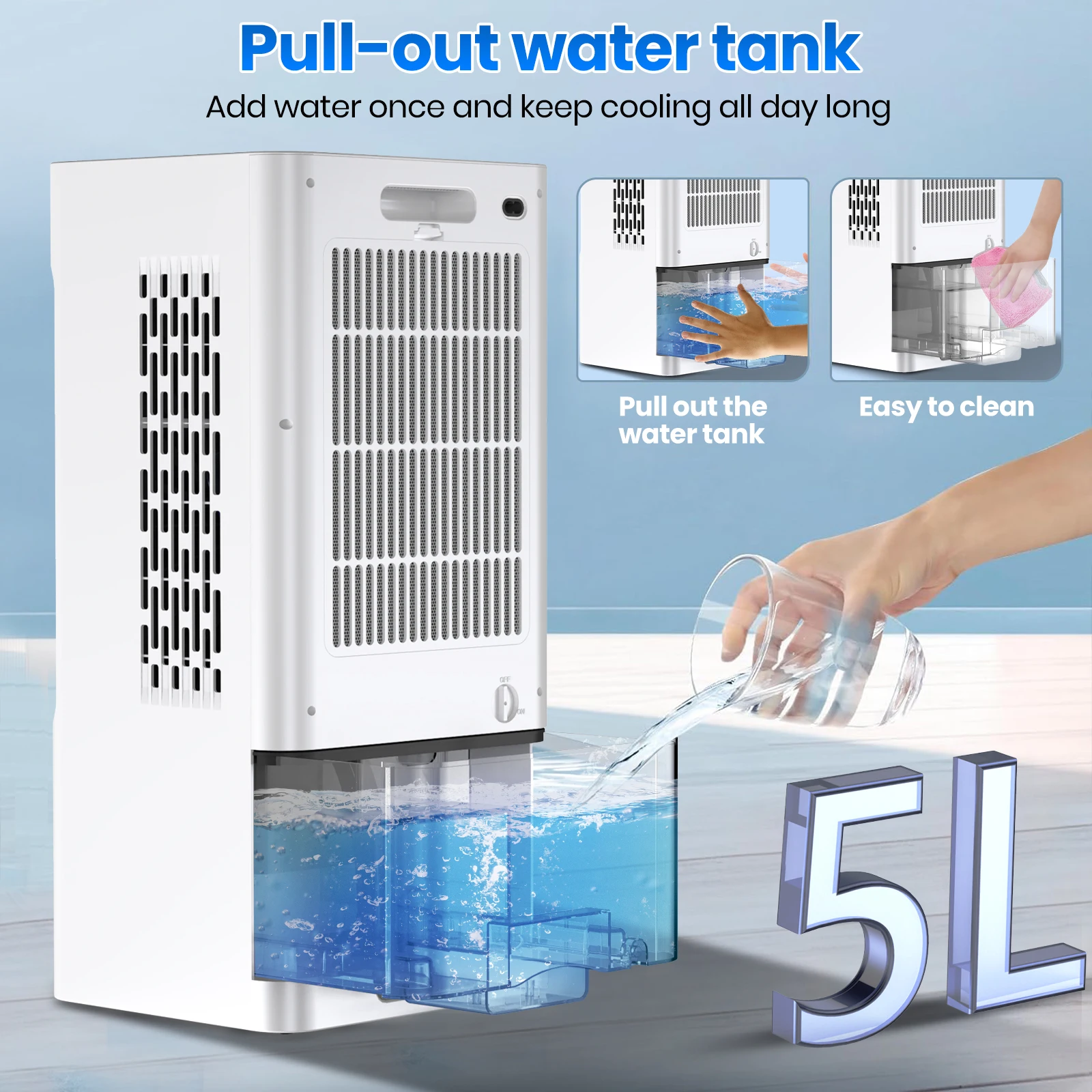 Large Air Cooler Fan Floor Standing Air Conditioner Fan with 5L Water Tank,3 Strong Speed Wide Angle Blowing Water Cooling Fan