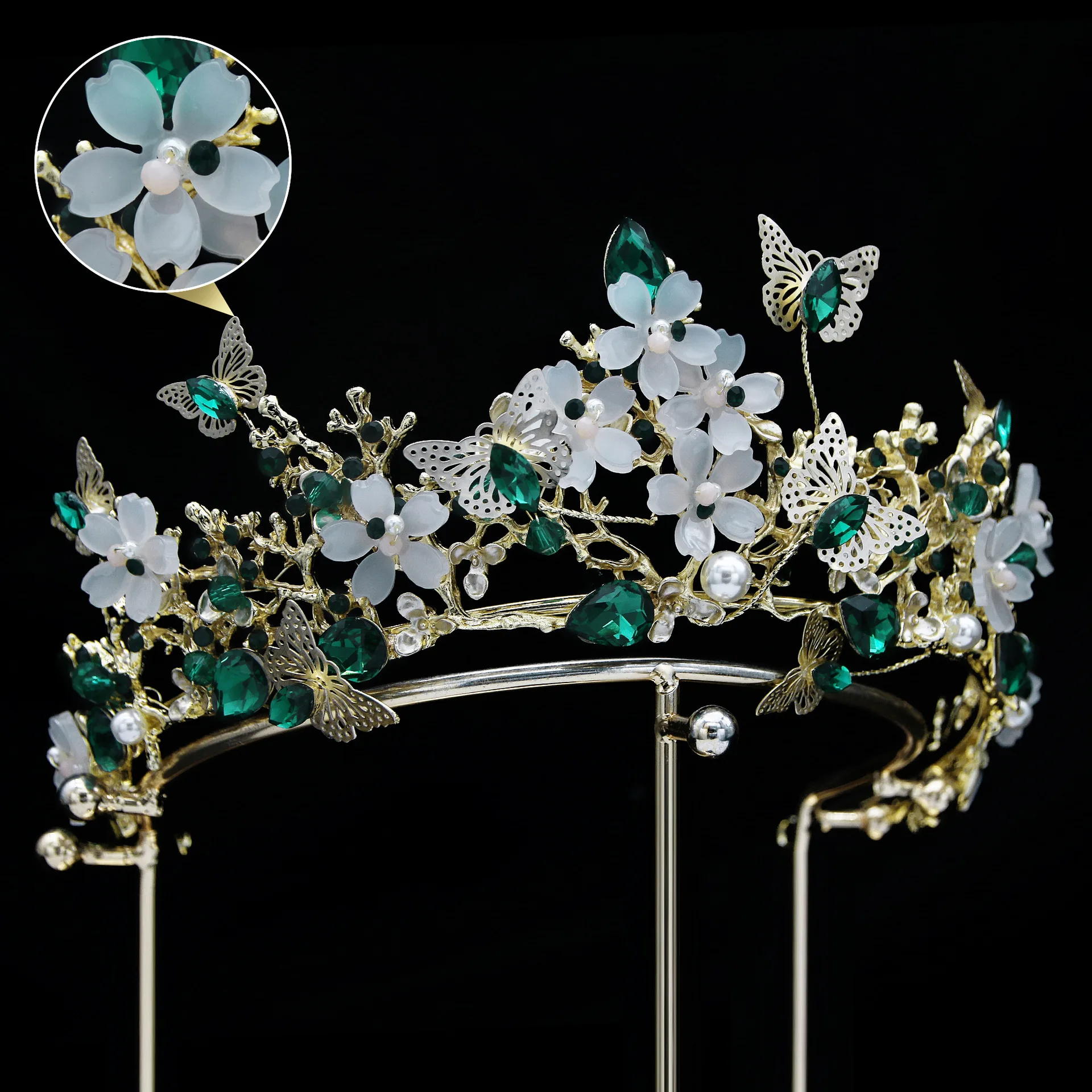 Bridal Crystal Butterfly Crown Headdress Baroque Alloy Rhinestone Crowns And Tiaras