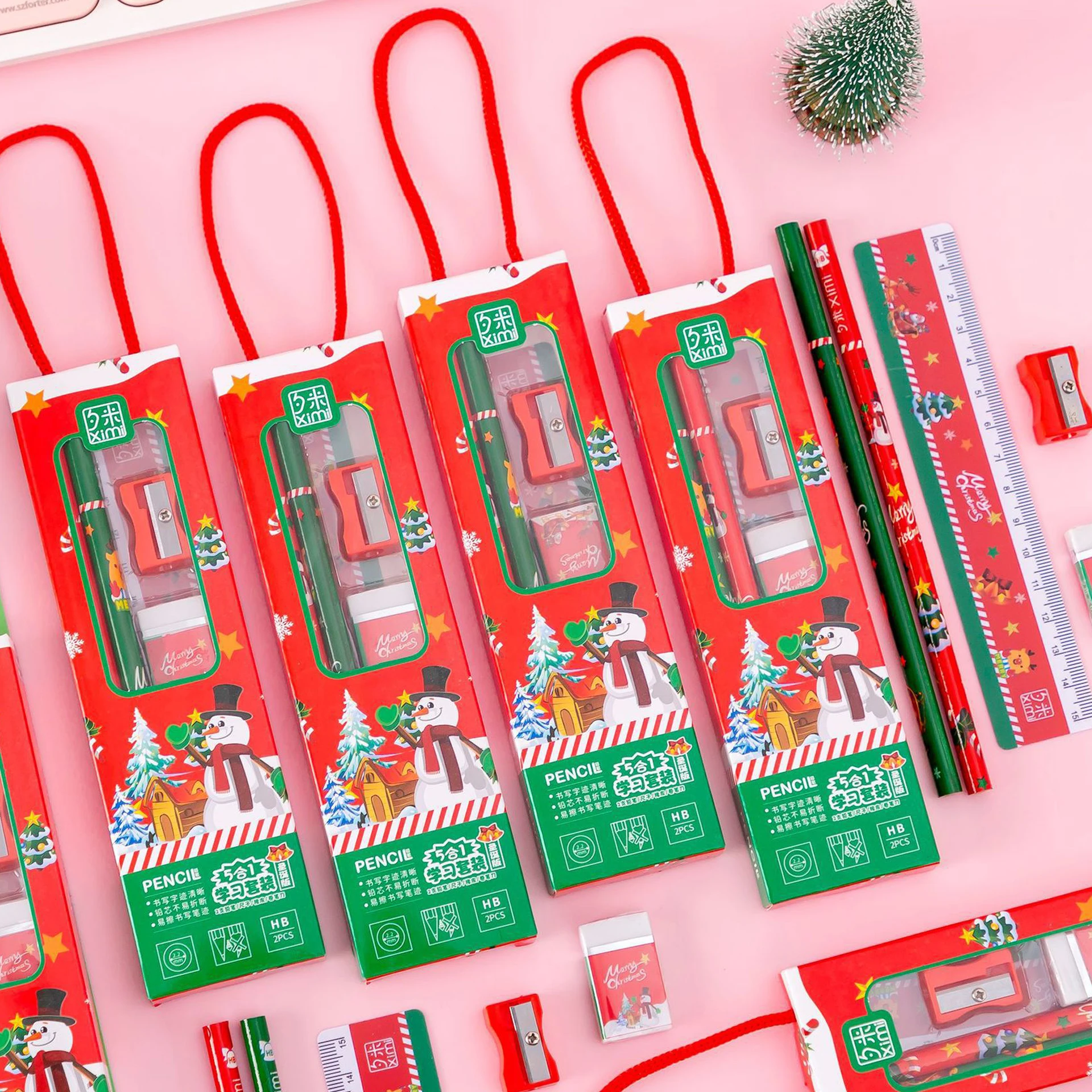 5pcs/set Promotional Cartoon Printed Personalised Pencil Printed Pencil Brand HB Wooden Pencil with Eraser Set