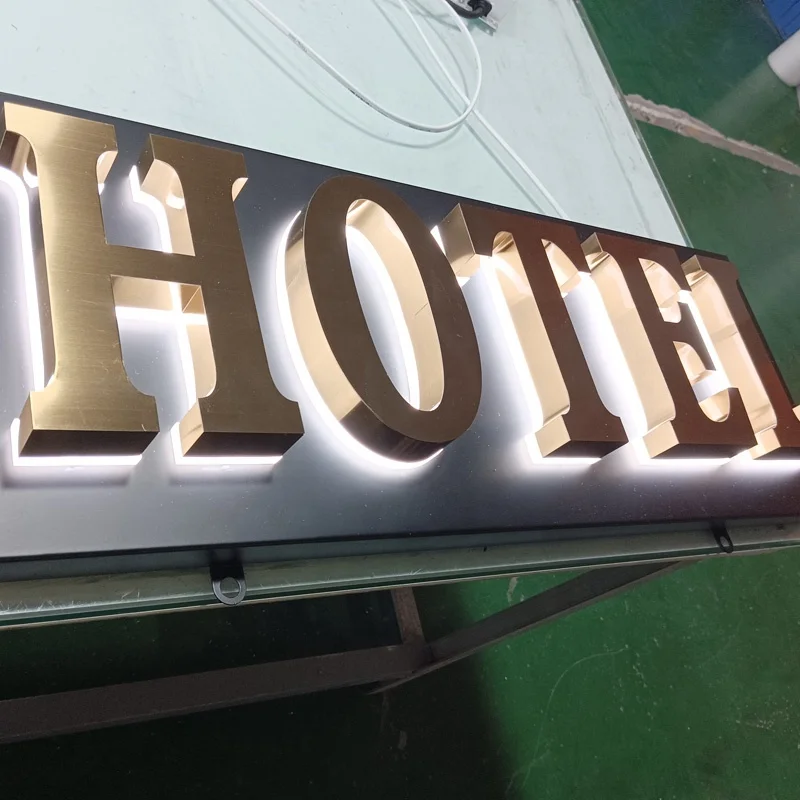Kexian Custom Stainless Steel Led Back Light Up Letter Sign 3D Signage Company Brand Logo Store Sign