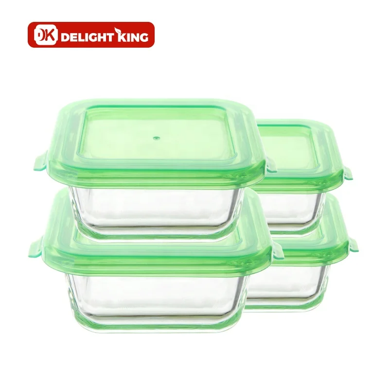 High borosilicate round glass food container set with plastic lid BPA free eco-friendly food storage packaging containers