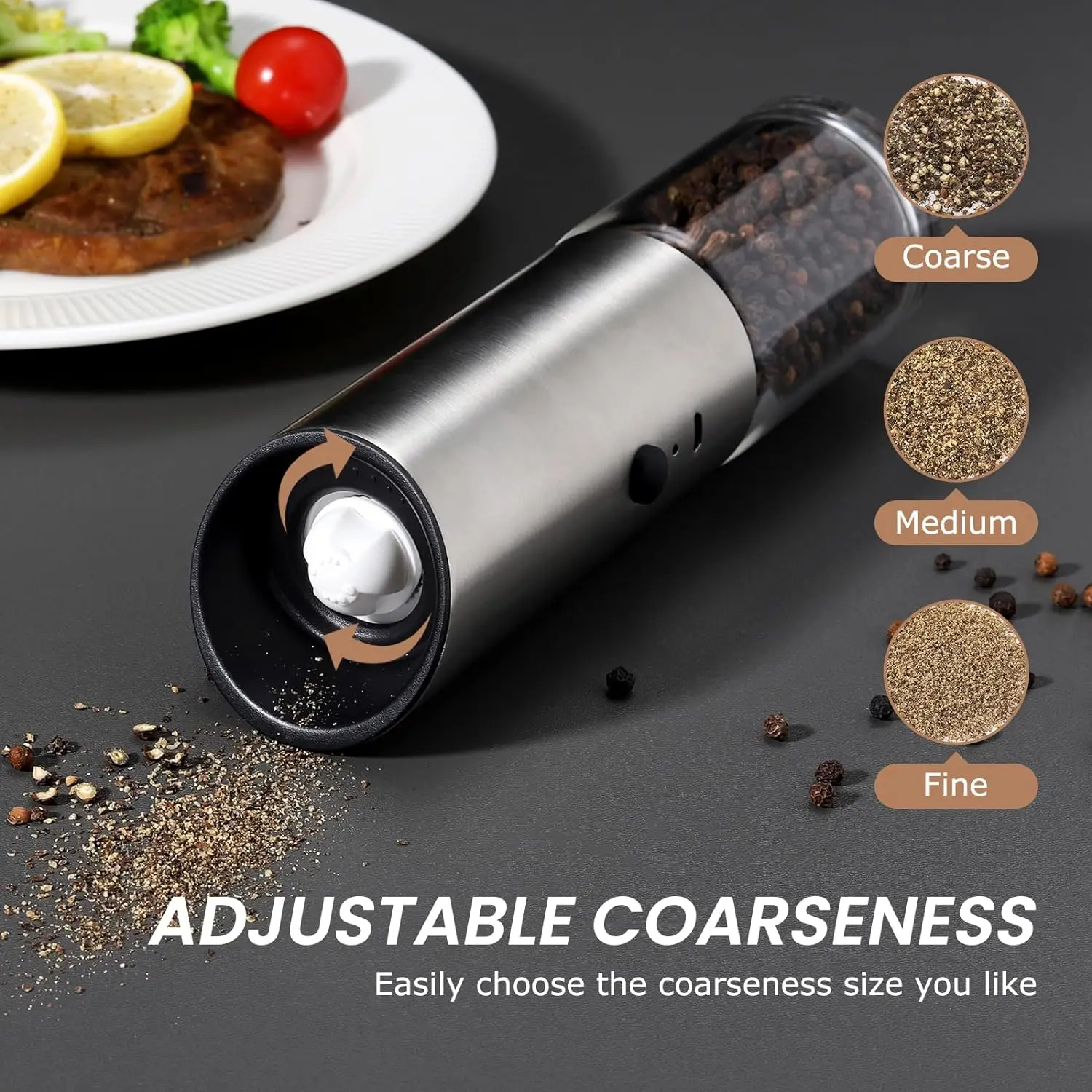 CE Rohs Rechargeable USB Ceramic Burr Spice Mill Gravity Salt and Pepper with LED light