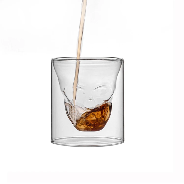 Термостойкая боросиликатная кружка в форме черепа с двойными стенками для вина виски стеклянная чашка