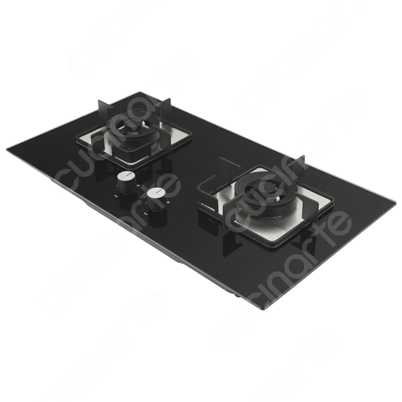 Cucinarte GF278K502 Anti Blast Tempered Glass Battery Auto Ignition 78CM Built-In Hob 2 Triple Rings Burner