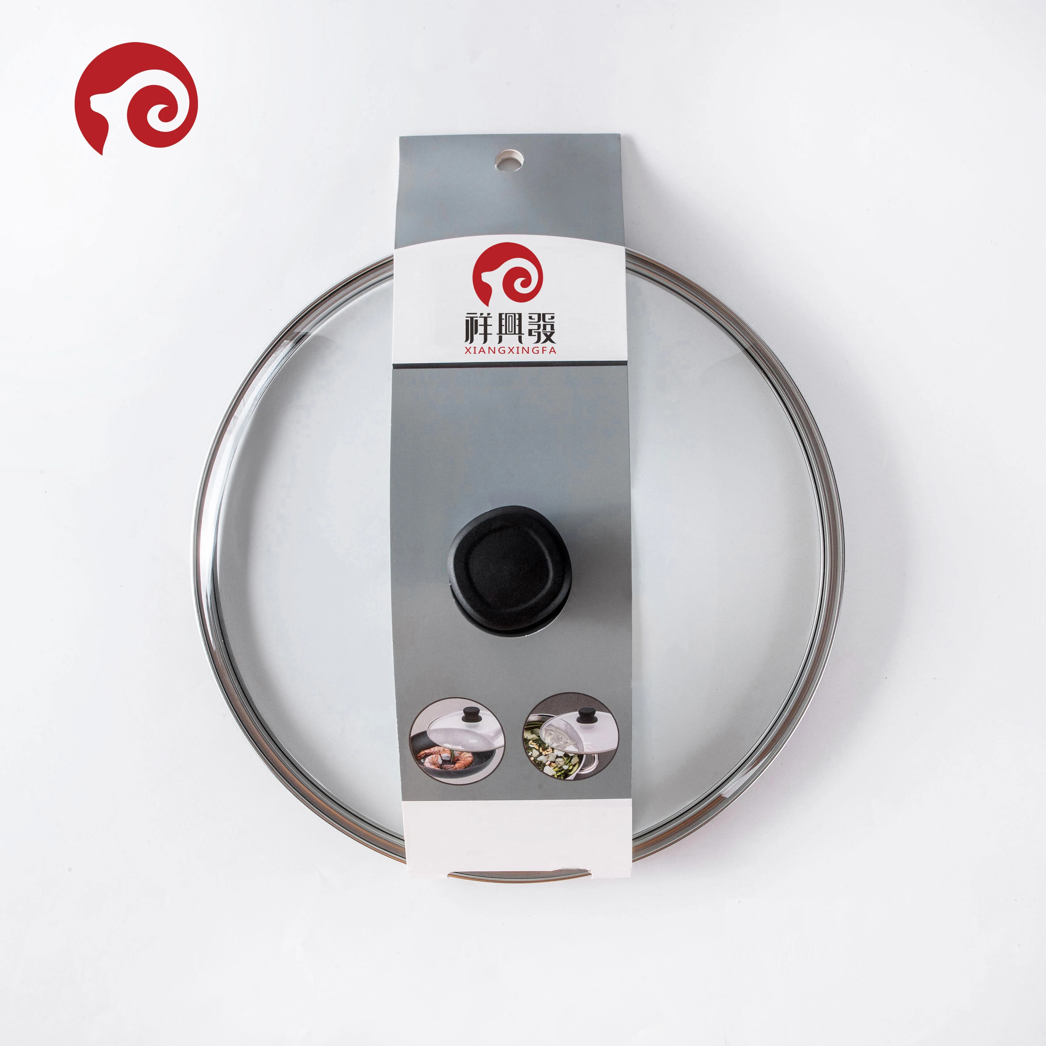 Universal Cookware Glass Lid Cooking Tempered Glass Lid with Color Sleeve/Banderol and Knob for frying pan