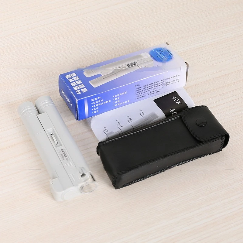 40x LED Magnifier Hand Magnifier Double tube Microscope with Scale, Textile Stamp Calligraphy and Painting Jewelry LED Light Ill