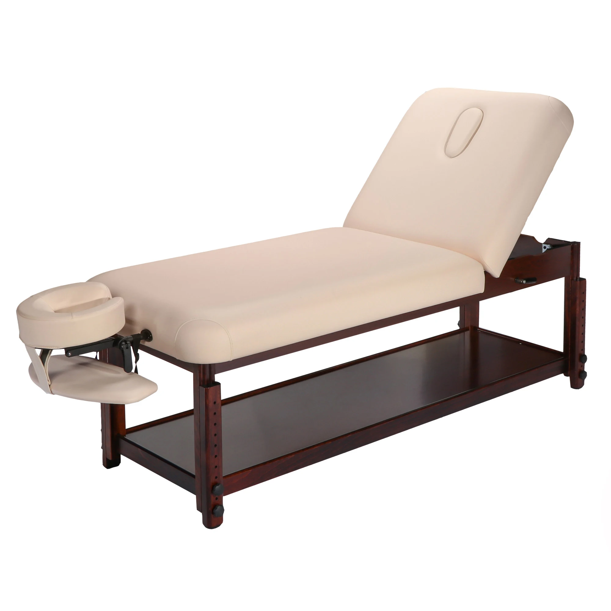 Classic Tilt Adjustment Stationary Backrest Massage Table Massage Spa Table Stationary  Wooden Massage Bed With Cabinet