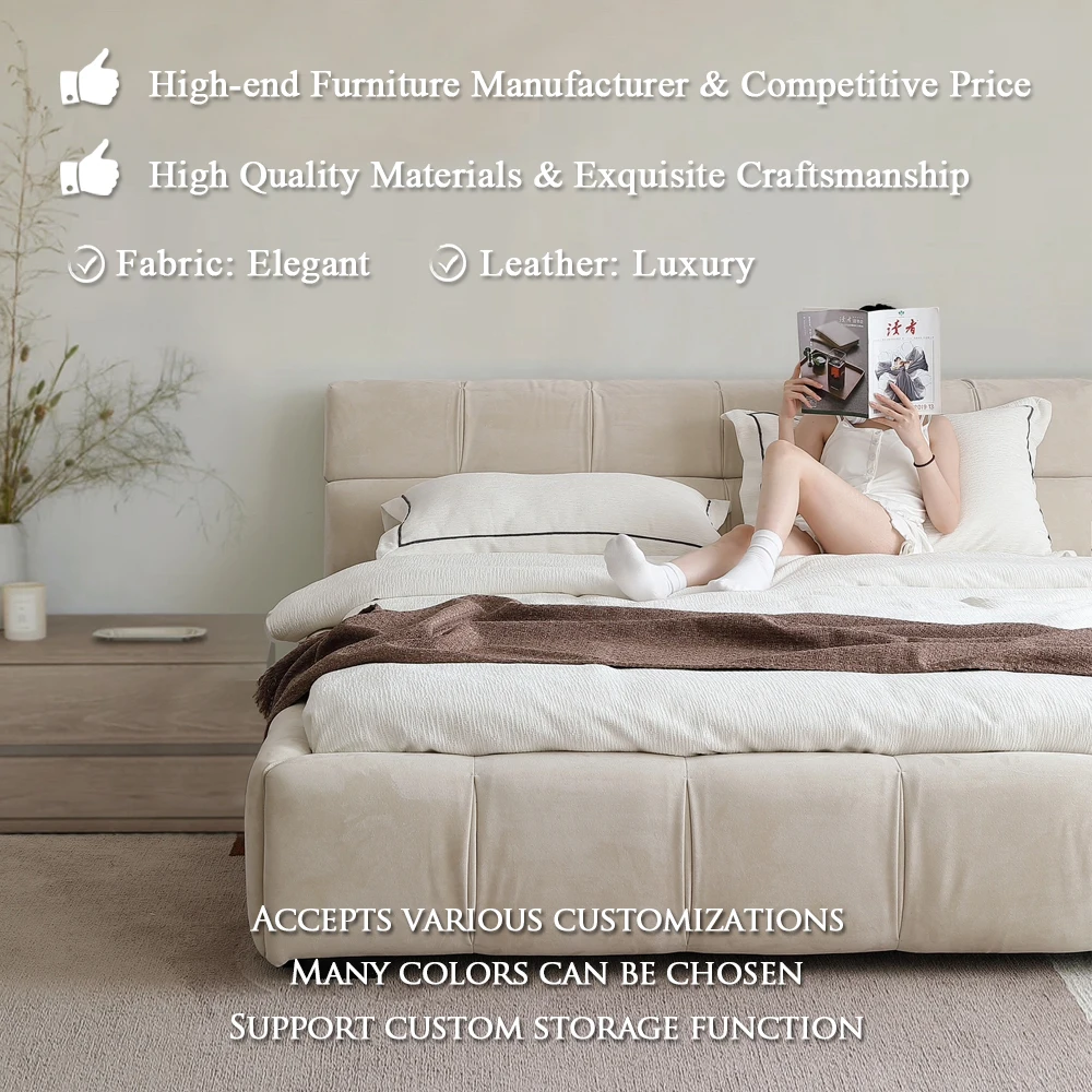 Custom Size Italia Modern Design Bedroom Furniture Modular Bed Chesterfield Style Upholstery Leather Fabric Bed Frame