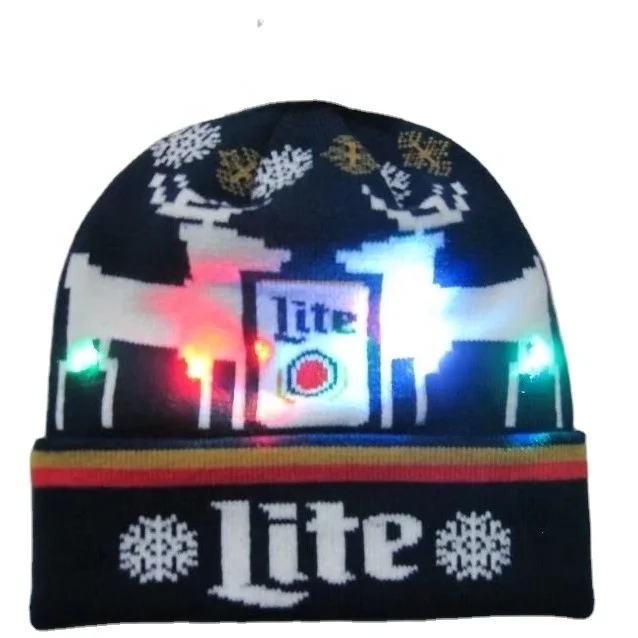 unisex winter hotsale Santa hat beanie with led light