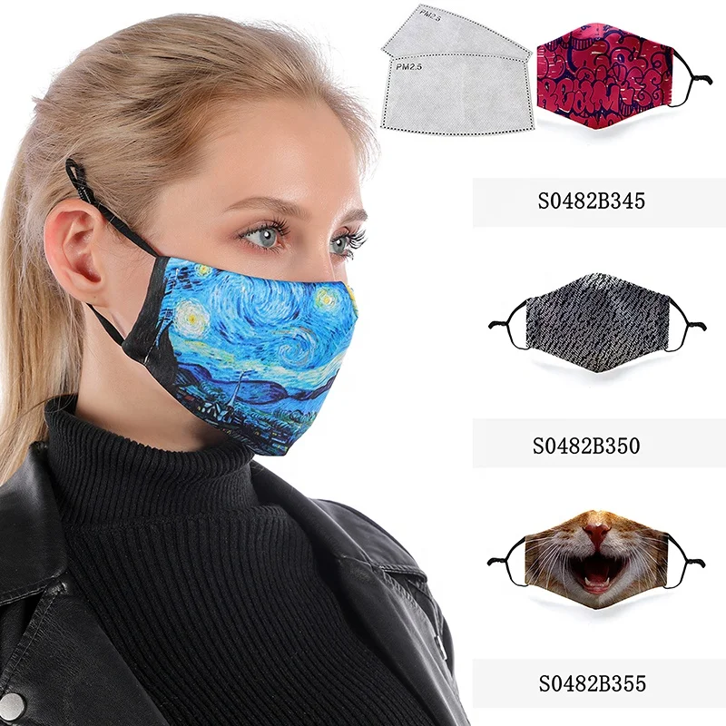Дизайнерские Многоразовые моющиеся ткани для лица, модные ткани для лица с 2 фильтрами Pm2.5