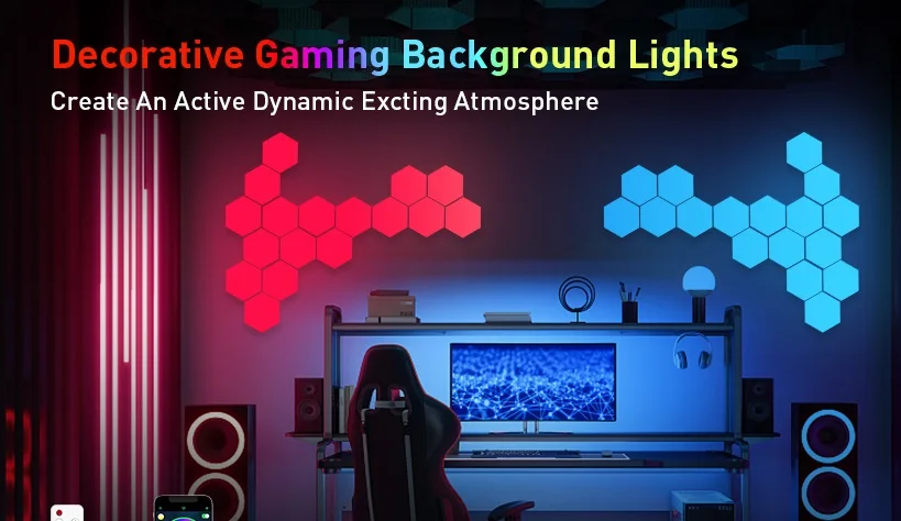 Smart App Control Ambient Lamp LED Hexagon Light RGBIC 16 Million Color Wall Lamp For Party Holiday Gaming Room
