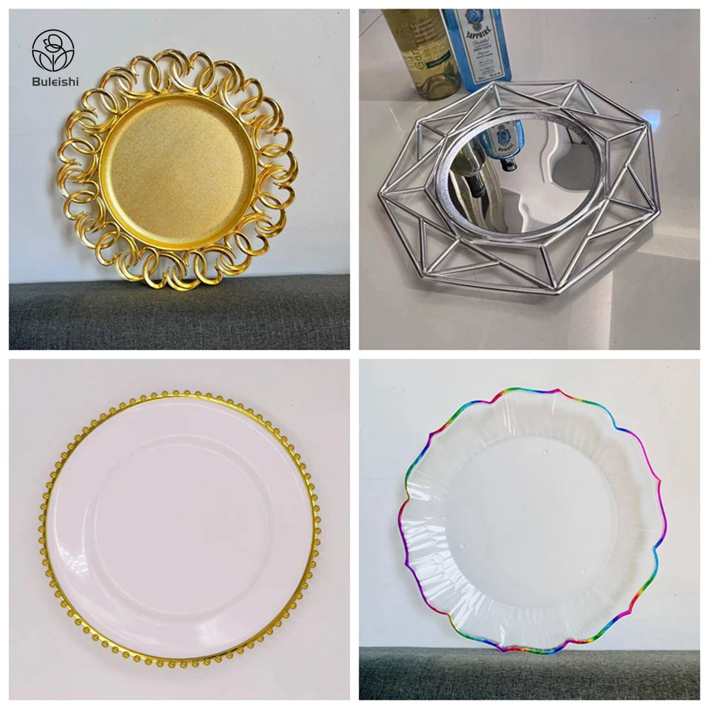 Rosy Gold Geometry Mirror Glittering Charger Plate Reusable Dish Plastic Charger Plate