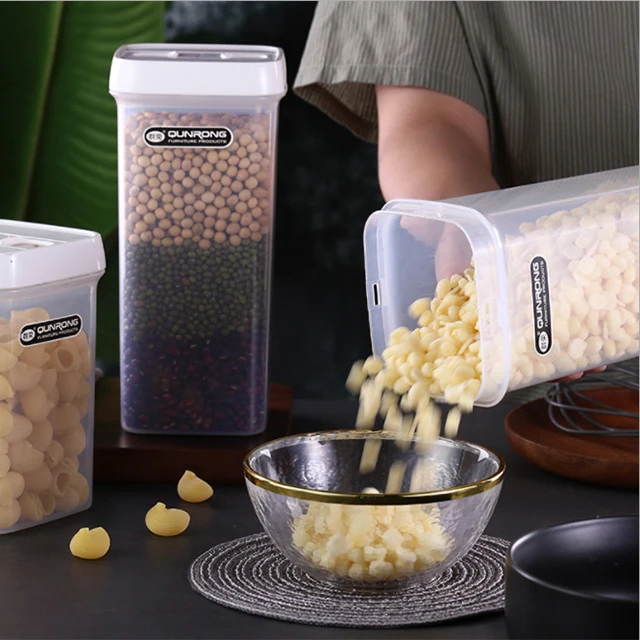 Clear Dry Grain Food Plastic Storage Jar Bin Multifunction Rectangular Cereal Storage Container
