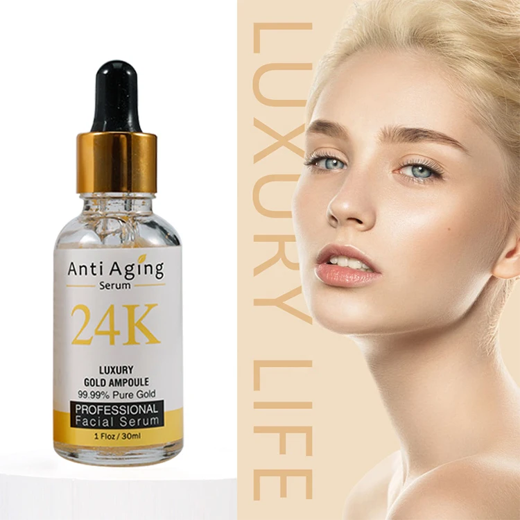 
OEM Private Label Face Skin Care 24k Nano Gold Korea Foil Face Essence Liquid Whitening Anti Wrinkle Anti Aging Facial Serum 