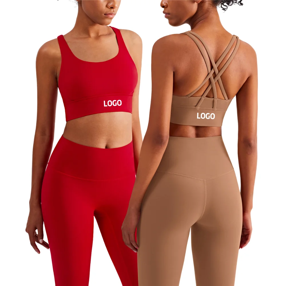 2022 LULU Women Stretchy Soft Nude Feeling Compression Yoga Training High Impact Cross Back Sports Bra