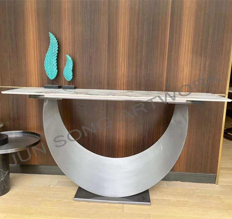 JS G06 New Design Crescent Entry Table Furniture Artificial Marble Console Tables Hallway Decorative Steel Table