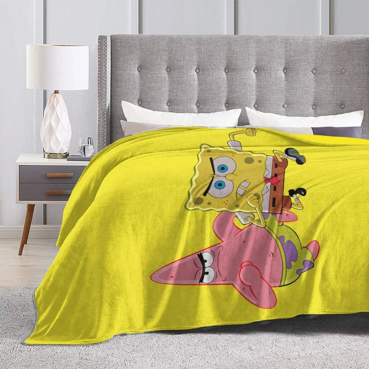 
Spongebob Super Soft Flannel Blanket Happy Smile Face Blanket Custom Digital Printing Blanket 