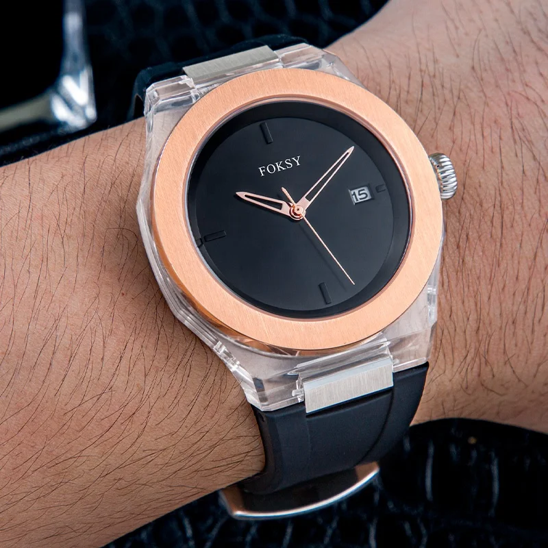 Wholesale OEM ODM Custom Logo Watch High Quality Luxury Men Plastic Case Silicone Band Quartz Wrist Watch for Men