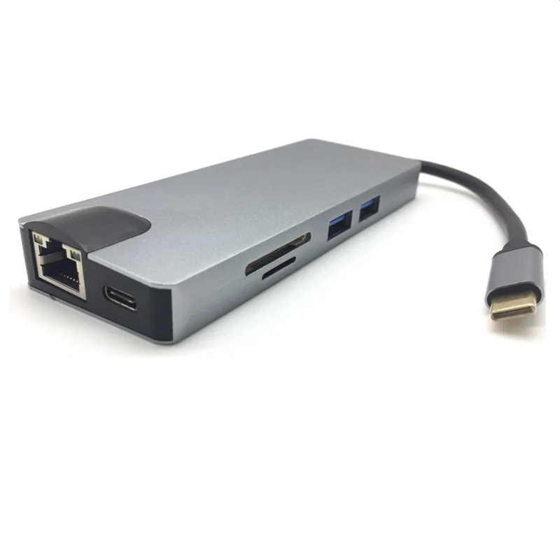  Умный алюминиевый 8 в 1 3 USB C type концентратор для RJ45 Gigabit Ethernet PD зарядка + VGA 2 * 0 SD/TF