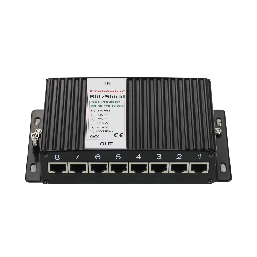 30+ Years SPD Factory Telebahn 48V 57V 8 Ports 1000Mbps TVSS Lightning Arrester Ethernet Surge Protector Gigabit POE RJ45