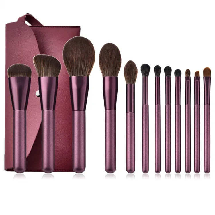 Personalized Professional Rose Gold Plastic Natural 12 Pcs Wood Handle Vegan Makeup Brush