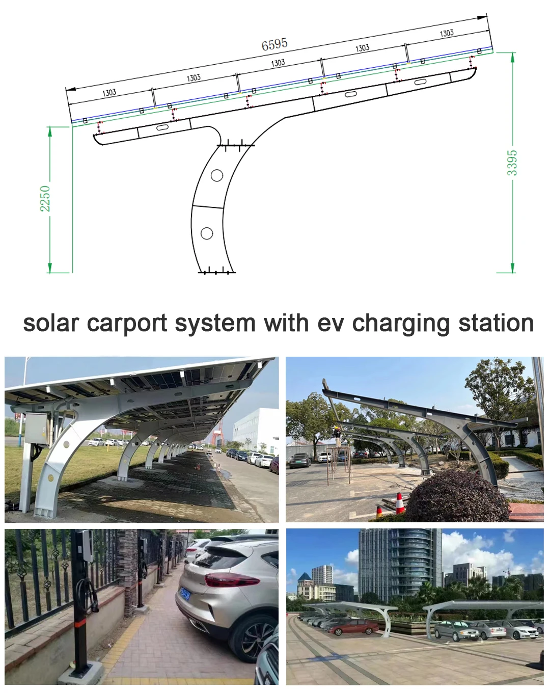Galvanized Steel Solar Carport Waterproof Carport Solar Mounting System With Ev Charging Station