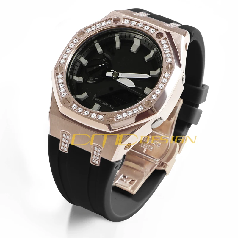 Wholesale Price Gen. 5 Metal Case with Diamond Silicone Watch bands Rubber Strap Modification Kit for G Shock GA2100 Replacement
