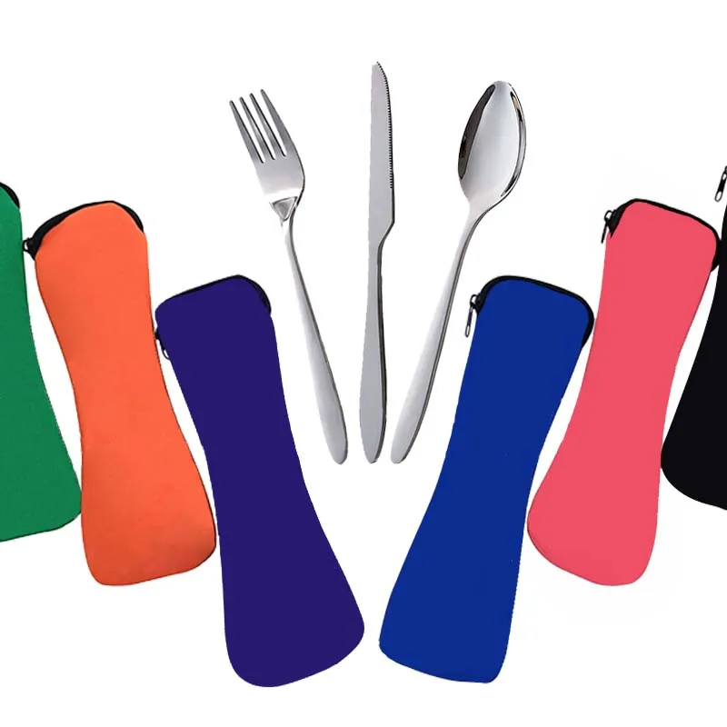 Neoprene Tableware Bag Zipper Travel Cutlery Kit Neoprene Case Portable Traveling Meal Bag Sippy Cup Cloud Tableware Baby