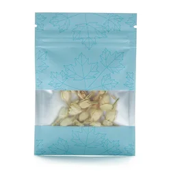 In Stock and Custom 3 Side Seal Food Packaging Maple Leaf Pattern Printed Zipper Bag Aluminum Foil Inside Colorful Window Pouch