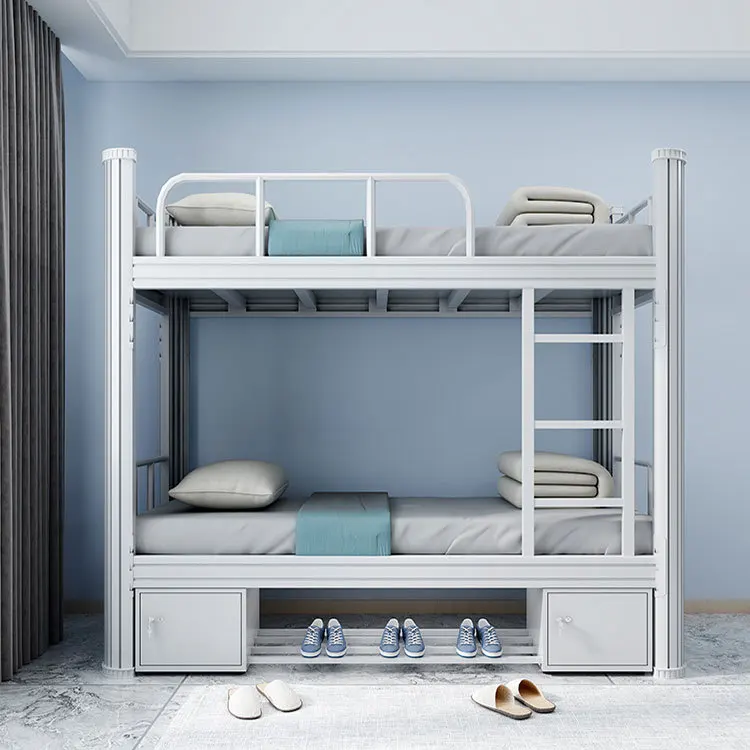 Modern Design Iron Frame Single Bed Adjustable High and Low Loft Bed for Staff Dormitory and Student Apartment Bedroom