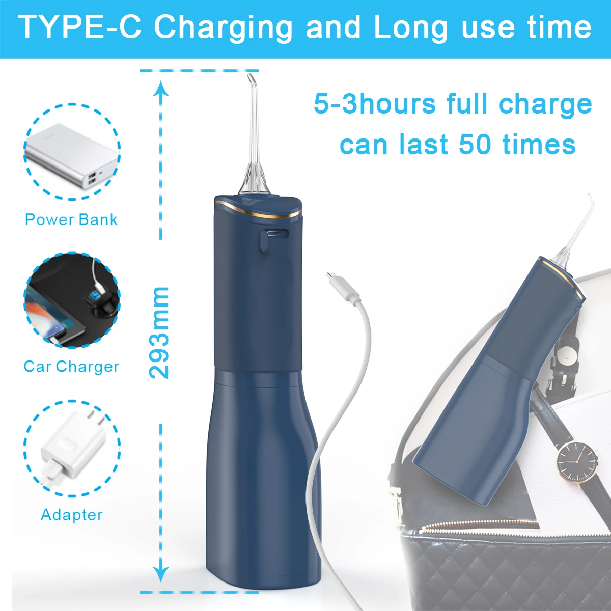 Tooth Cleaner Water Pulse Custom or Standard Portable Oral Care Irrigator Cordless Electric Ultrasonic Tooth Cleaner