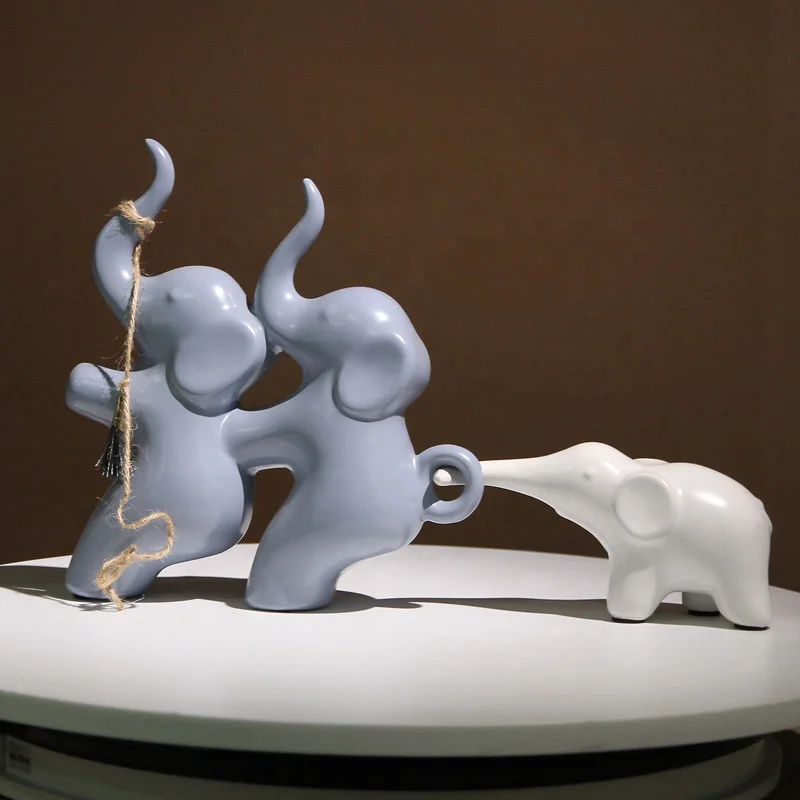 Exclusive Exquisite Creative Cute Desktop Decor Mini Animate Cartoon Ceramic Elephant Tug of War Indoor Decor