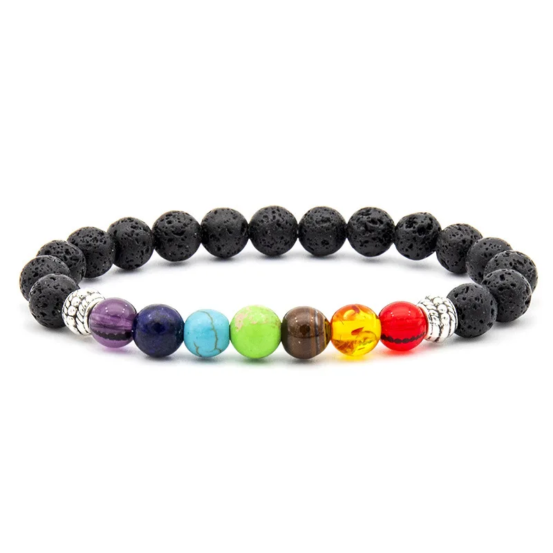 New Unisex 7 Chakra Bracelet Wholesale Natural Volcanic Stone Beads Colorful Energy Classic Religious Style Alloy Fashion