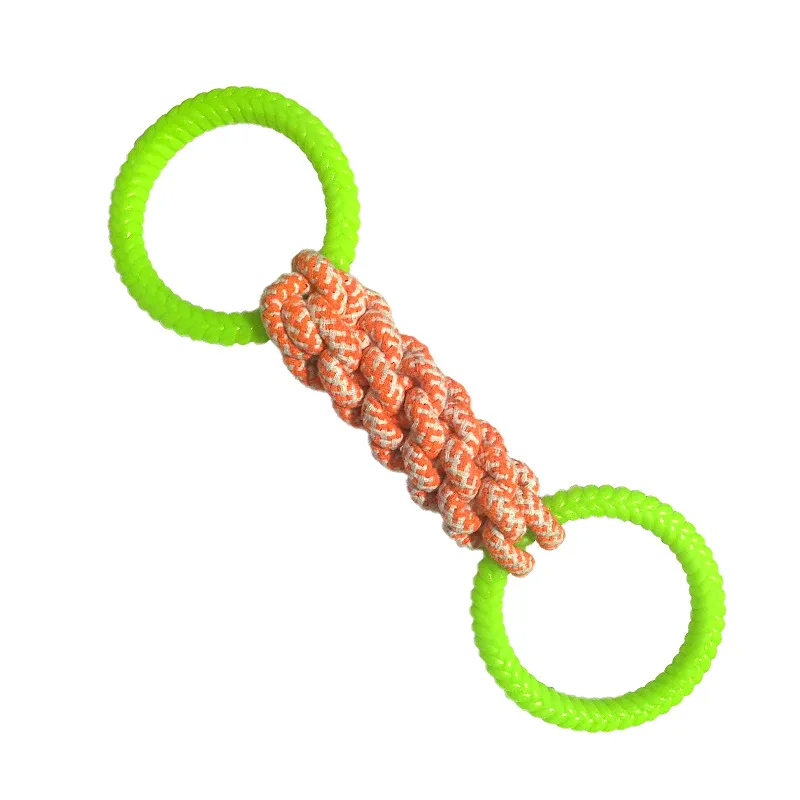New products pet cotton rope toy bite resistant molar stick rubber ring braided rope in large tug-of-war games