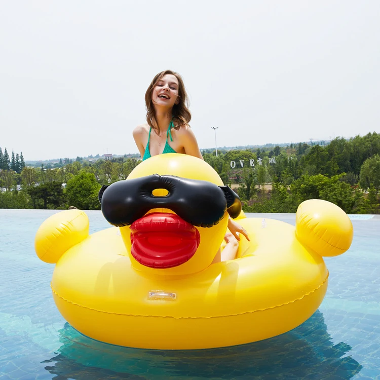 PVC Plastic Pool Riders Float Mega Yellow Duck Island Inflatable Duck Pool Float
