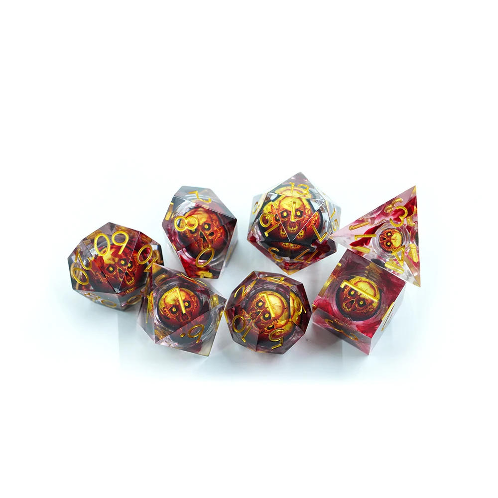 Skull Liquid Core Resin Dice Set d&d Blood Color Polyhedral RPG Liquid core Dice Full Set 7 pcs