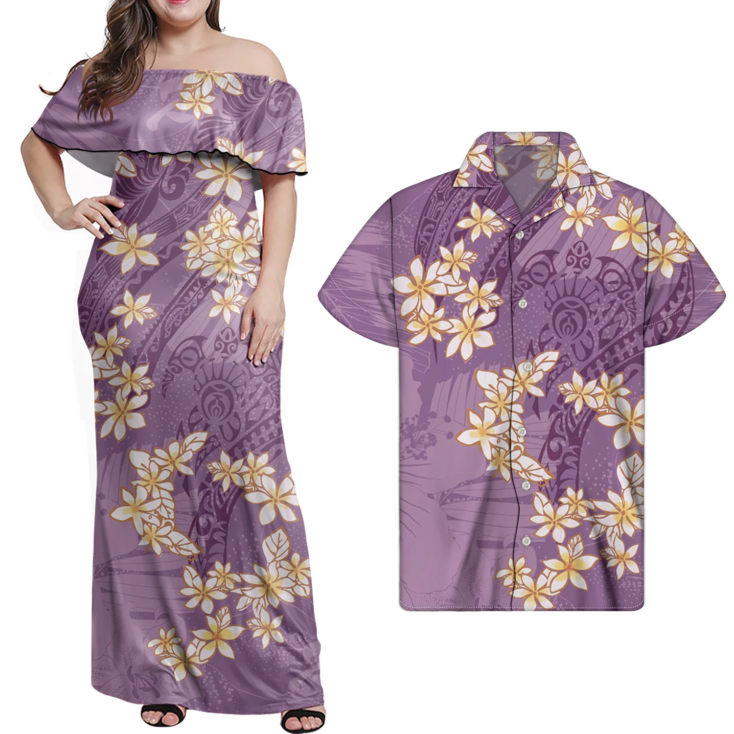 wholesale Samoan Tribal Plus Size Womens clothing elegant casual Long wedding maxi Dresses ladies sexy off shoulder ruffle Dress