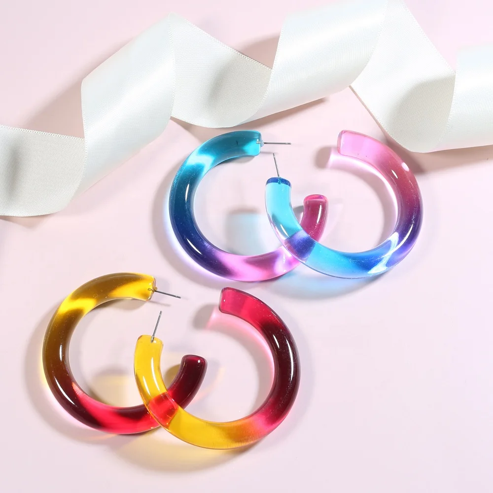 2022 hot sale fashion big cc colorful hoop summer plastic earrings for women jewelry