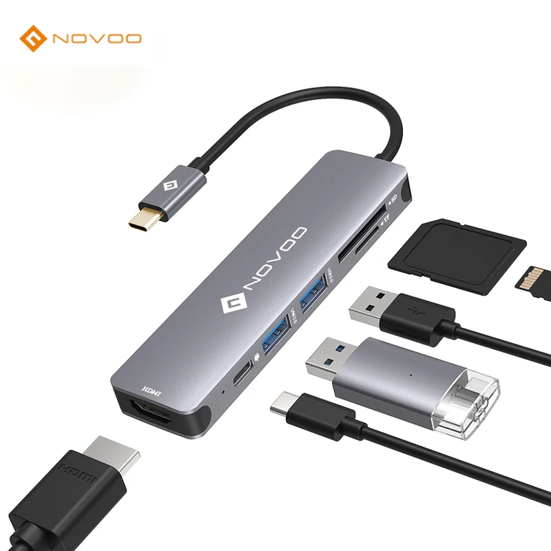 Новинка USB C концентратор 6-портовый выход 1080P 100 Вт PD USB 3,0 tf-карта SD карта портативный USB концентратор