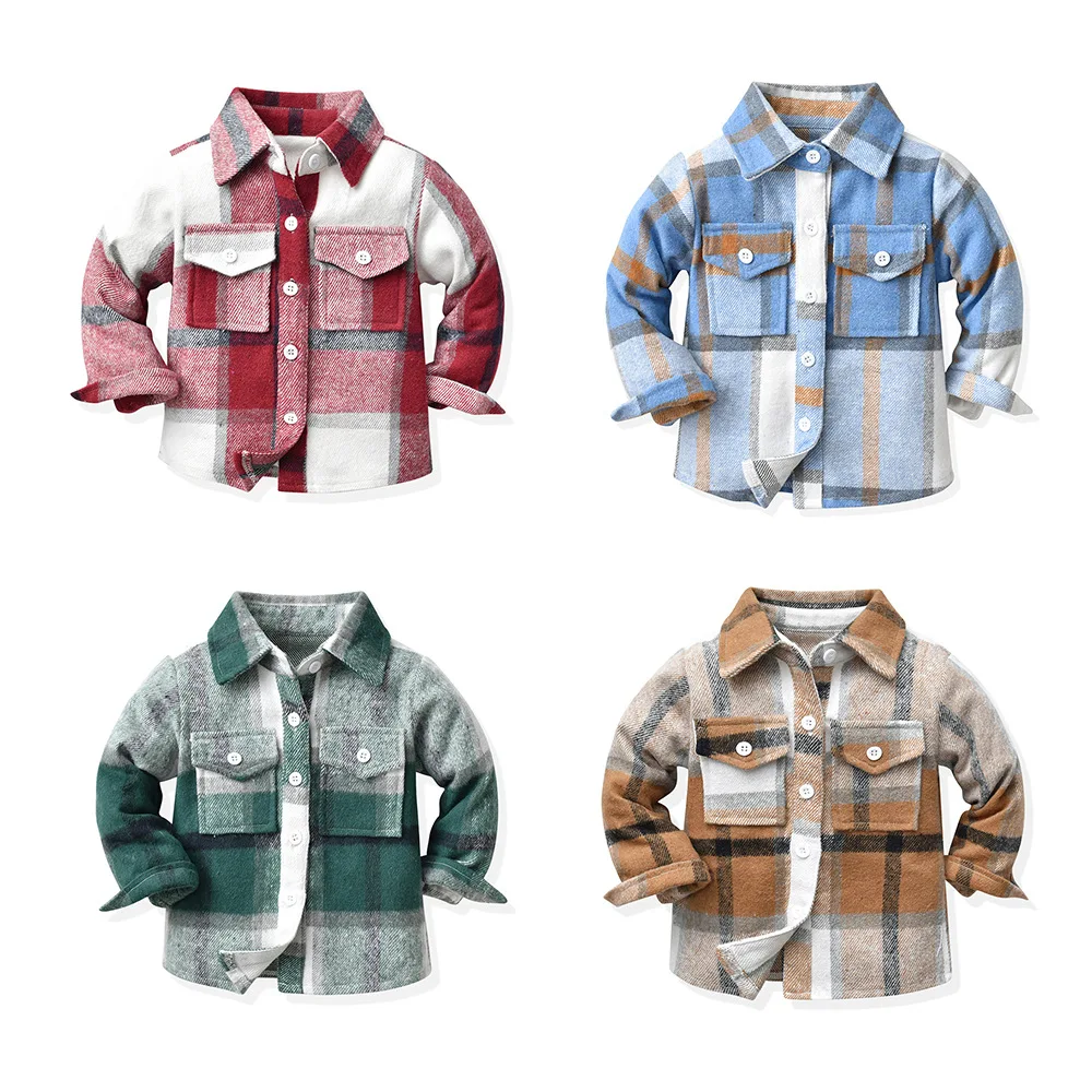 1Pcs Private Label Autumn Boy Spring Jacket Infant Toddler Girls Clothing Cotton Plaid Boys Kids Children Coat