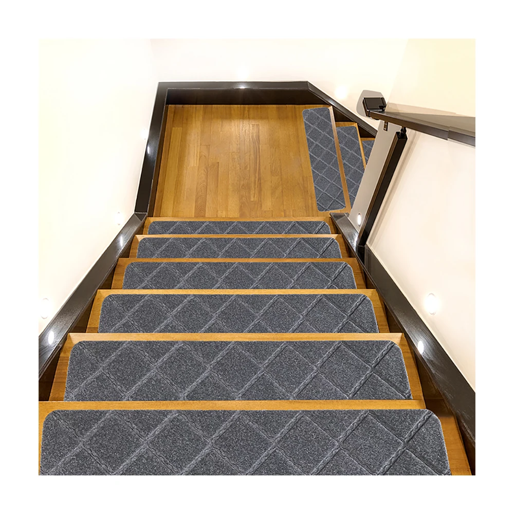 HENGJIU Modern Style Machine Made self-adhesive gray Polyester Stair Runner Rectangle Stairway Carpets and Mats for Home Use
