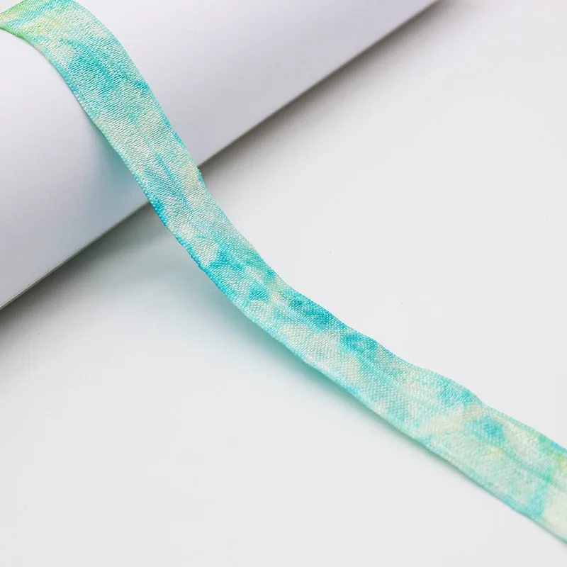 Stock 1.5cm Tie Dye Shiny Fold Over Elastic Ribbon Elastic Band For Hair Tie Band Accessories