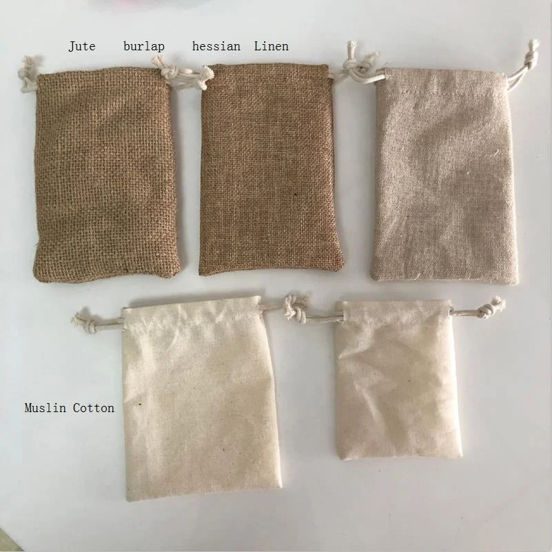 
Eco-Friendly Packaging Natural Fabric Jute Hessian Burlap Muslin Cotton Packaging Bag 